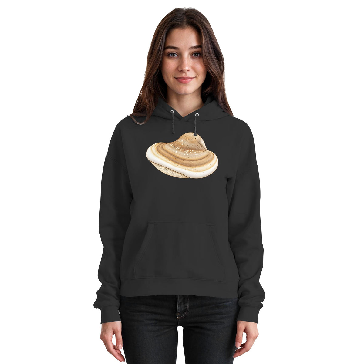 Birkenporling – Hoodie für Männer und Frauen – Schwarz – Model Frau