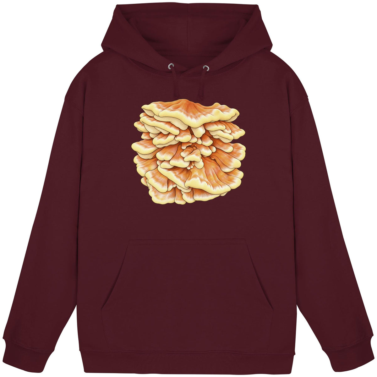 Schwefelporling – Hoodie für Männer und Frauen – Burgundy – Produktansicht