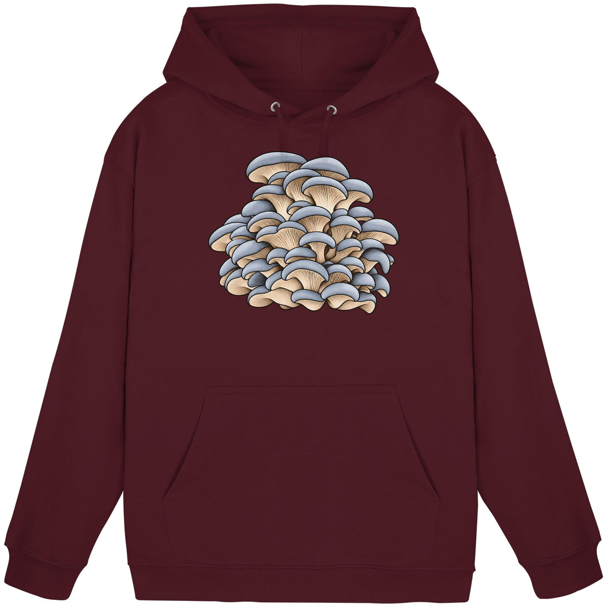 Austernseitling Blaugrau – Hoodie für Männer und Frauen – Burgundy – Produktansicht
