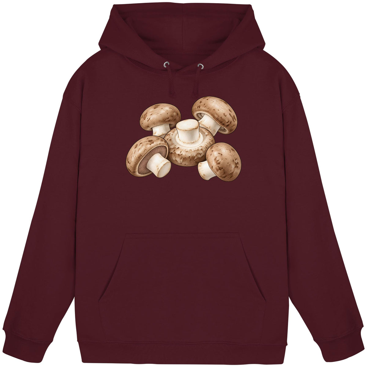 Brauner Champignon – Hoodie für Männer und Frauen – Burgundy – Produktansicht