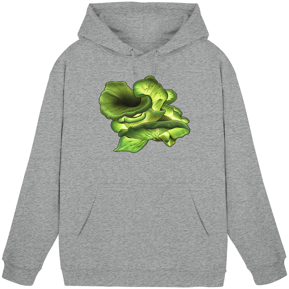 Leuchtpilz – Hoodie für Männer und Frauen – Heather Grey – Produktansicht