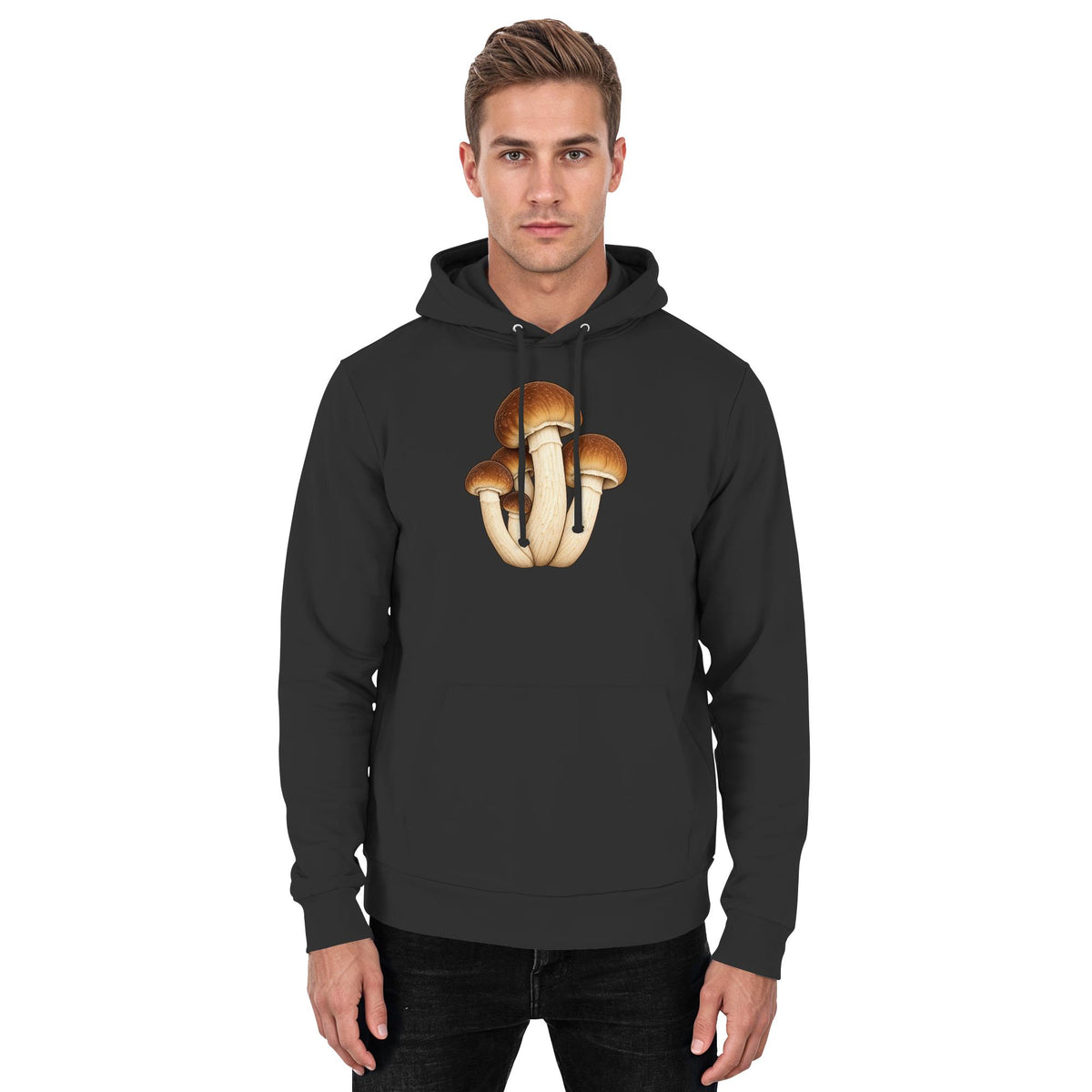 Pioppino – Hoodie für Männer und Frauen – Jet Black – Model Mann