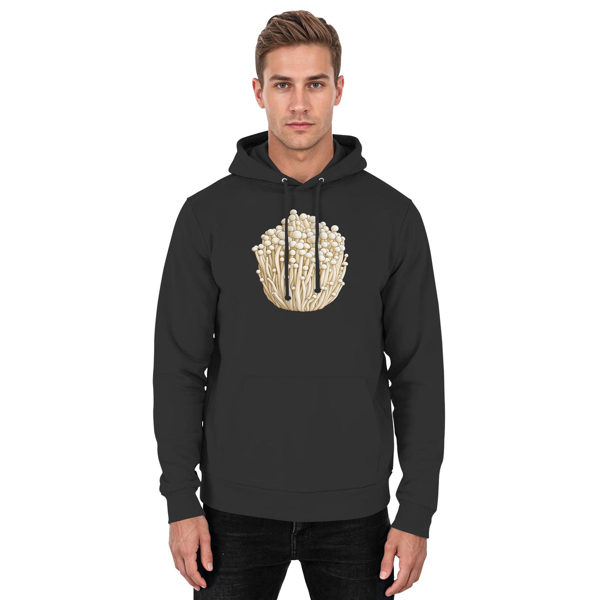 Enoki – Hoodie für Männer und Frauen – Jet Black – Model Mann