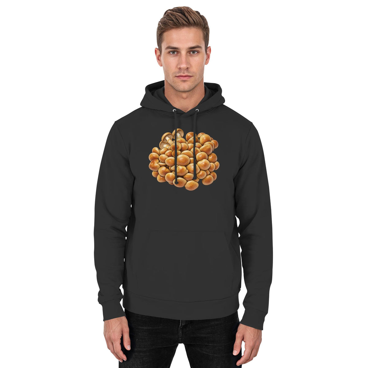 Nameko – Hoodie für Männer und Frauen – Jet Black – Model Mann