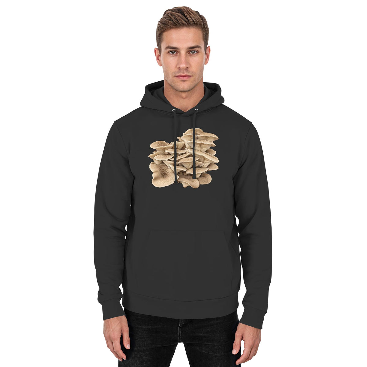 Getigerter Sägeblättling – Hoodie für Männer und Frauen – Jet Black – Model Mann