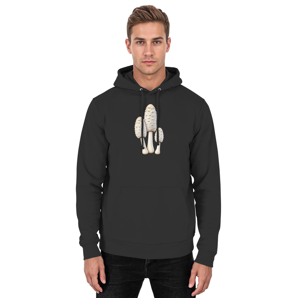 Schopftintling – Hoodie für Männer und Frauen – Jet Black – Model Mann