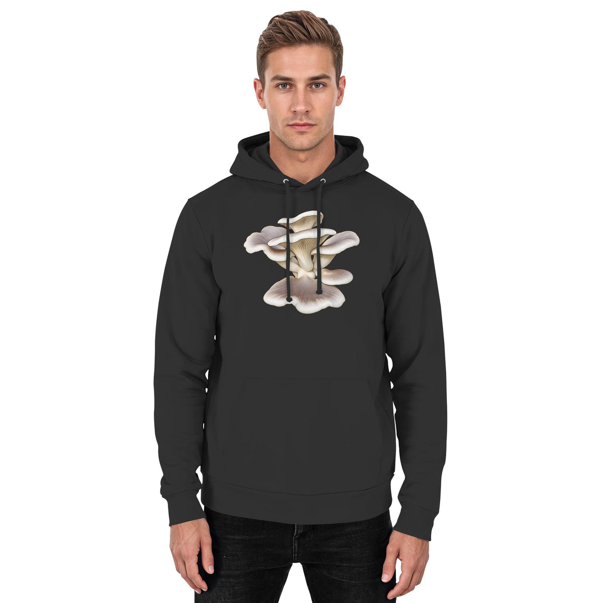 Estragonseitling – Hoodie für Männer und Frauen – Jet Black – Model Mann
