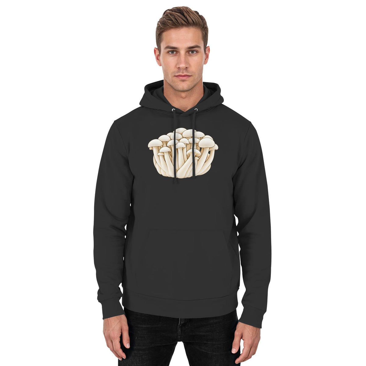 Weißer Shimeji – Hoodie für Männer und Frauen – Jet Black – Model Mann