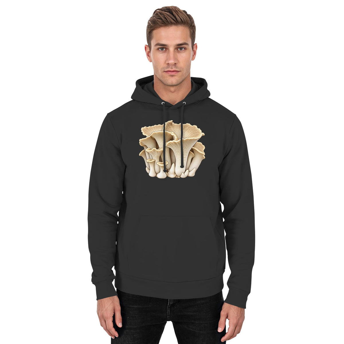 Sklerotienporling – Hoodie für Männer und Frauen – Jet Black – Model Mann