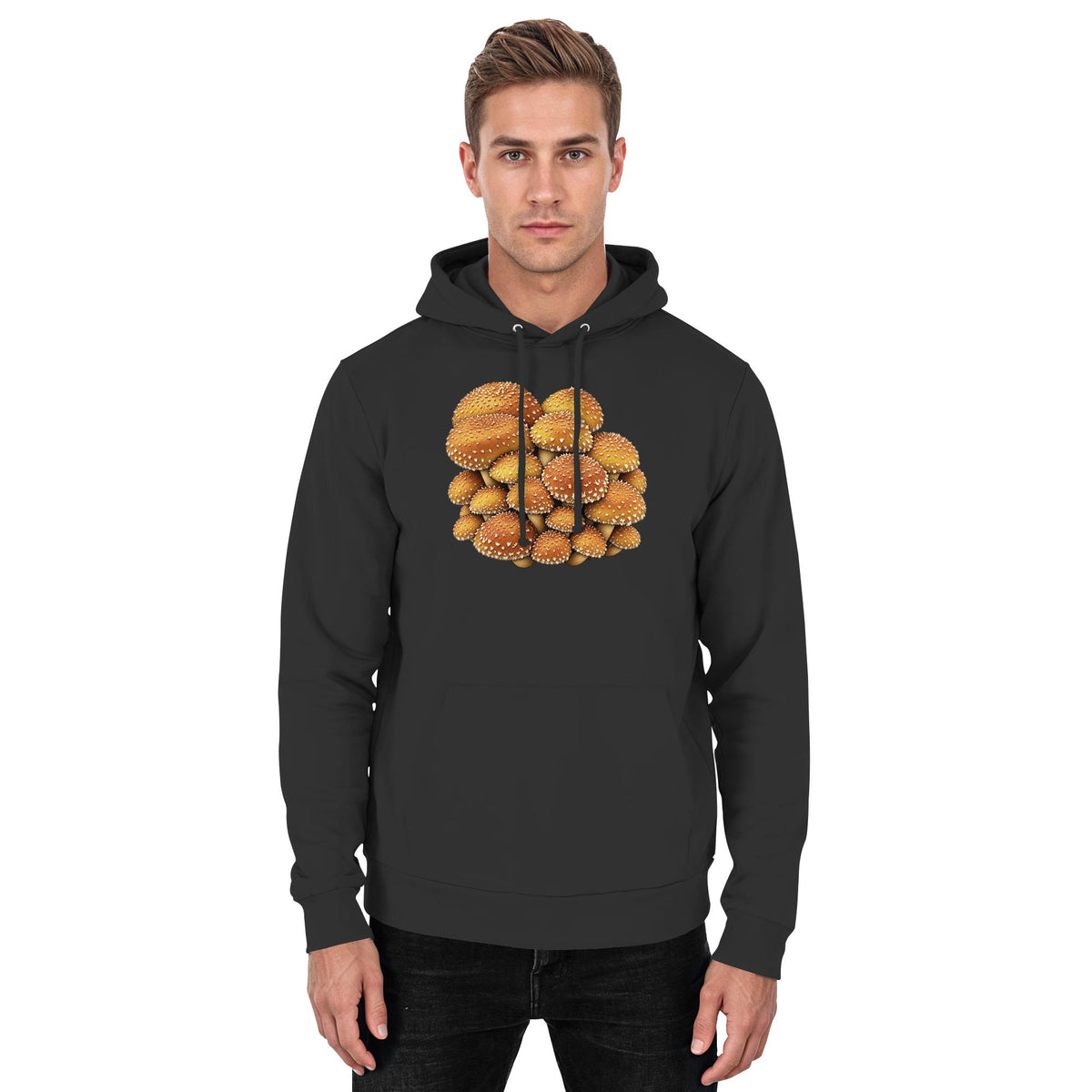 Chestnut – Hoodie für Männer und Frauen – Jet Black – Model Mann