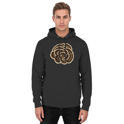 Schmetterlingstramete – Hoodie für Männer und Frauen – Jet Black – Model Mann