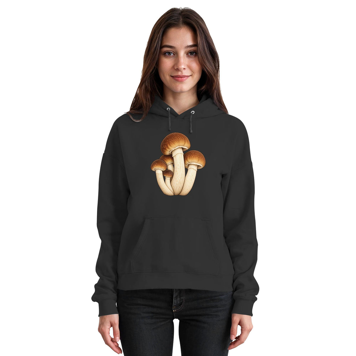 Pioppino – Hoodie für Männer und Frauen – Jet Black – Model Frau