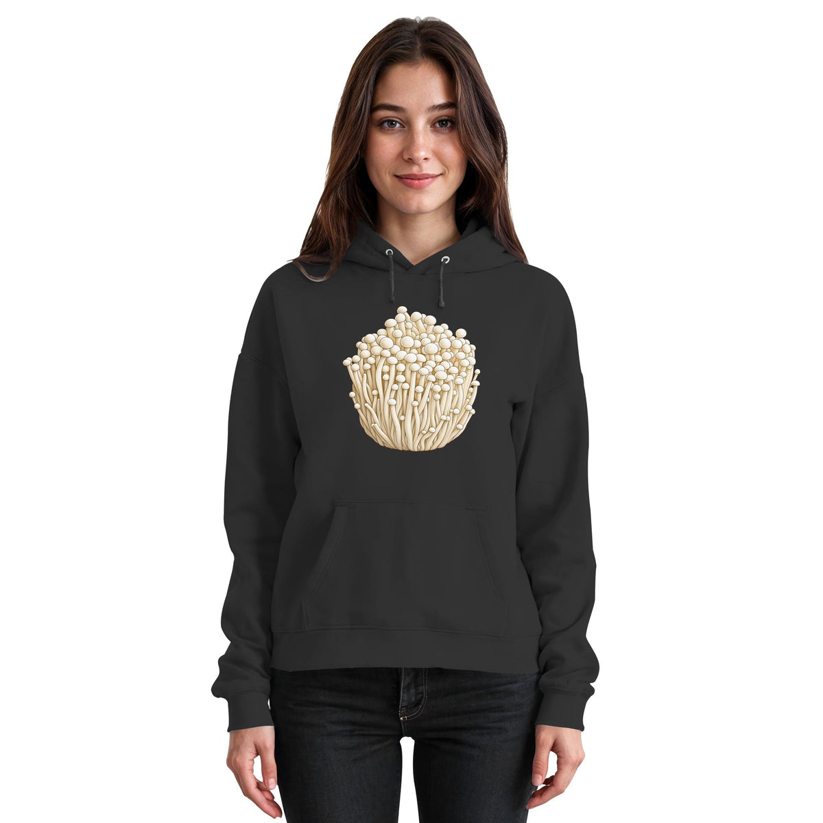 Enoki – Hoodie für Männer und Frauen – Jet Black – Model Frau