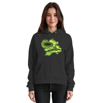 Leuchtpilz – Hoodie für Männer und Frauen – Jet Black – Model Frau