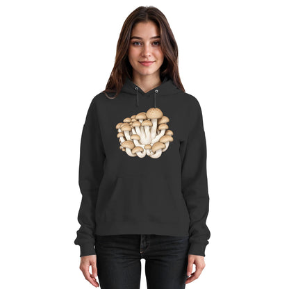 Brauner Shimeji – Hoodie für Männer und Frauen – Jet Black – Model Frau