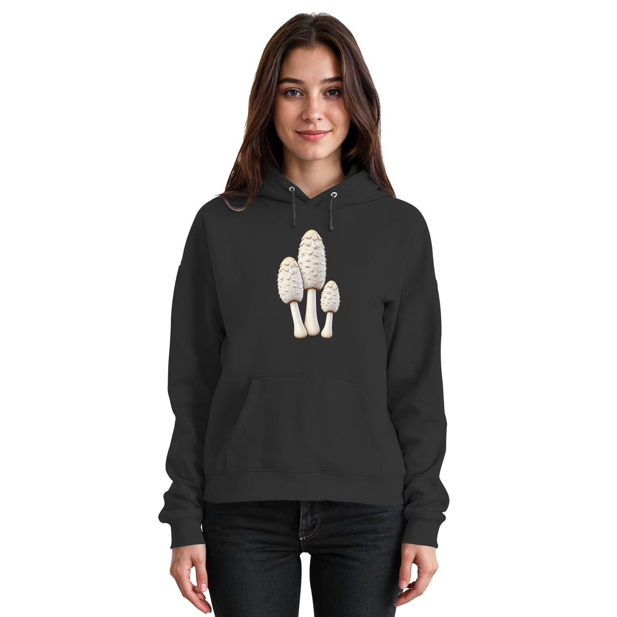 Schopftintling – Hoodie für Männer und Frauen – Jet Black – Model Frau