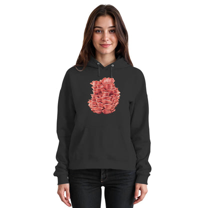 Rosenseitling – Hoodie für Männer und Frauen – Jet Black – Model Frau