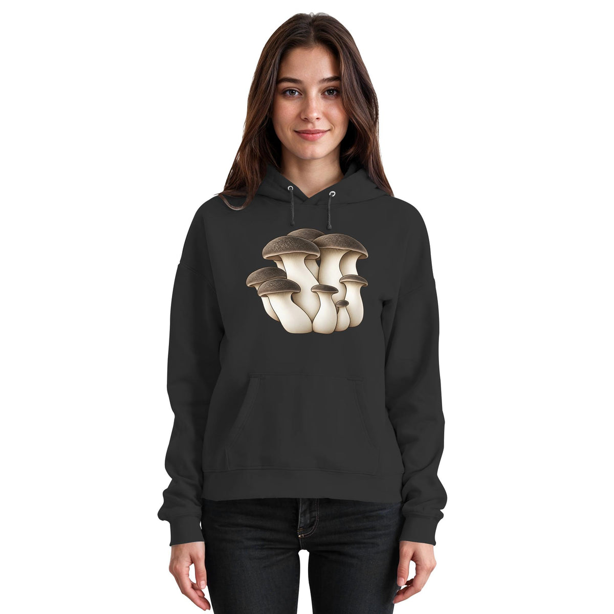 Black Pearl King Oyster – Hoodie für Männer und Frauen – Jet Black – Model Frau