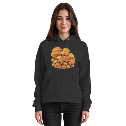 Chestnut – Hoodie für Männer und Frauen – Jet Black – Model Frau