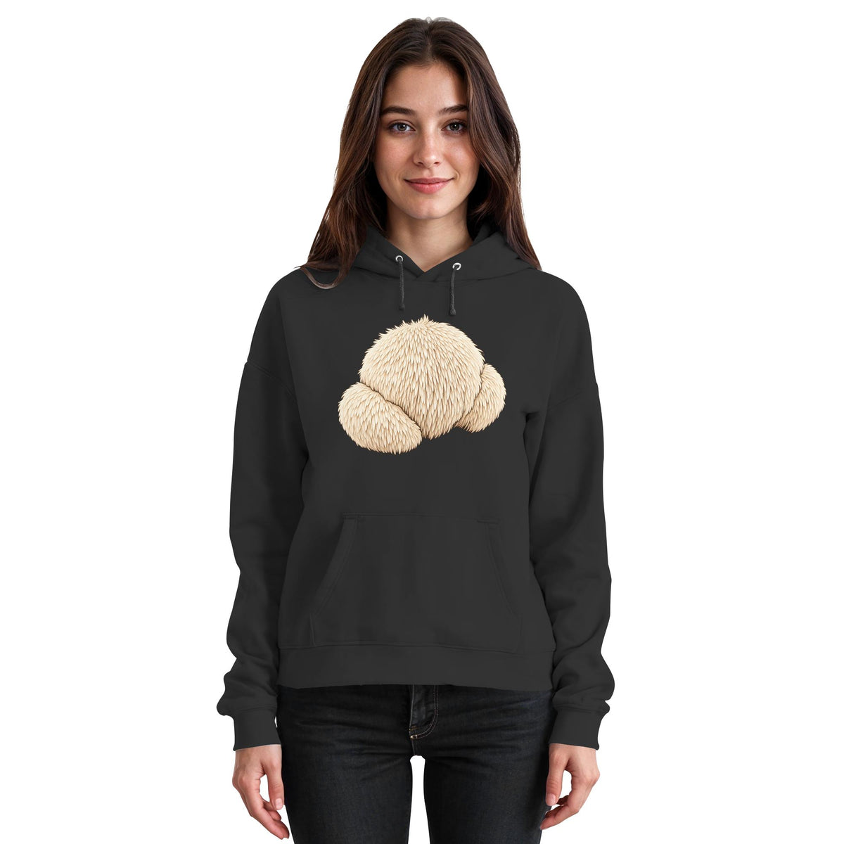 Igelstachelbart – Hoodie für Männer und Frauen – Jet Black – Model Frau