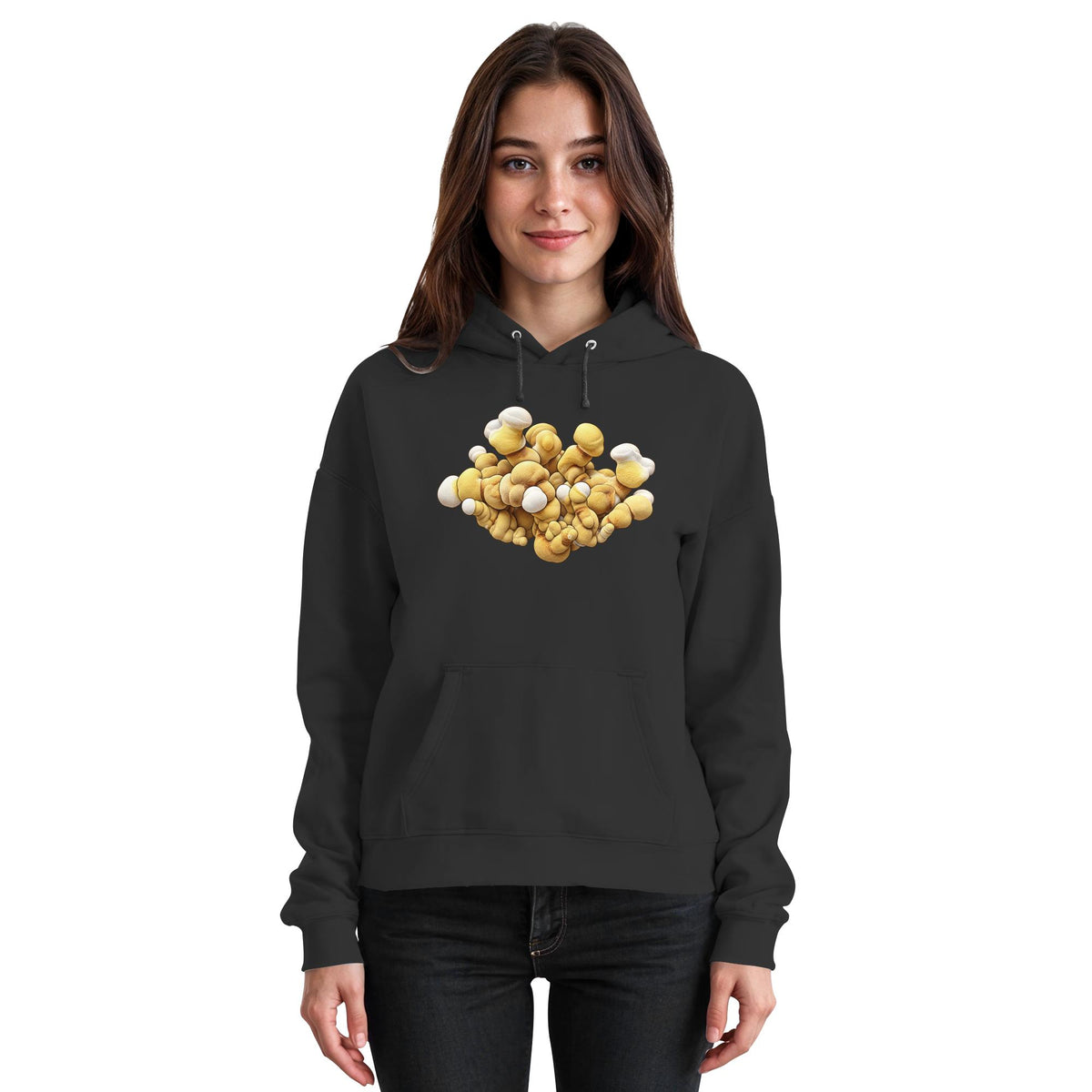 Antler Reishi – Hoodie für Männer und Frauen – Jet Black – Model Frau