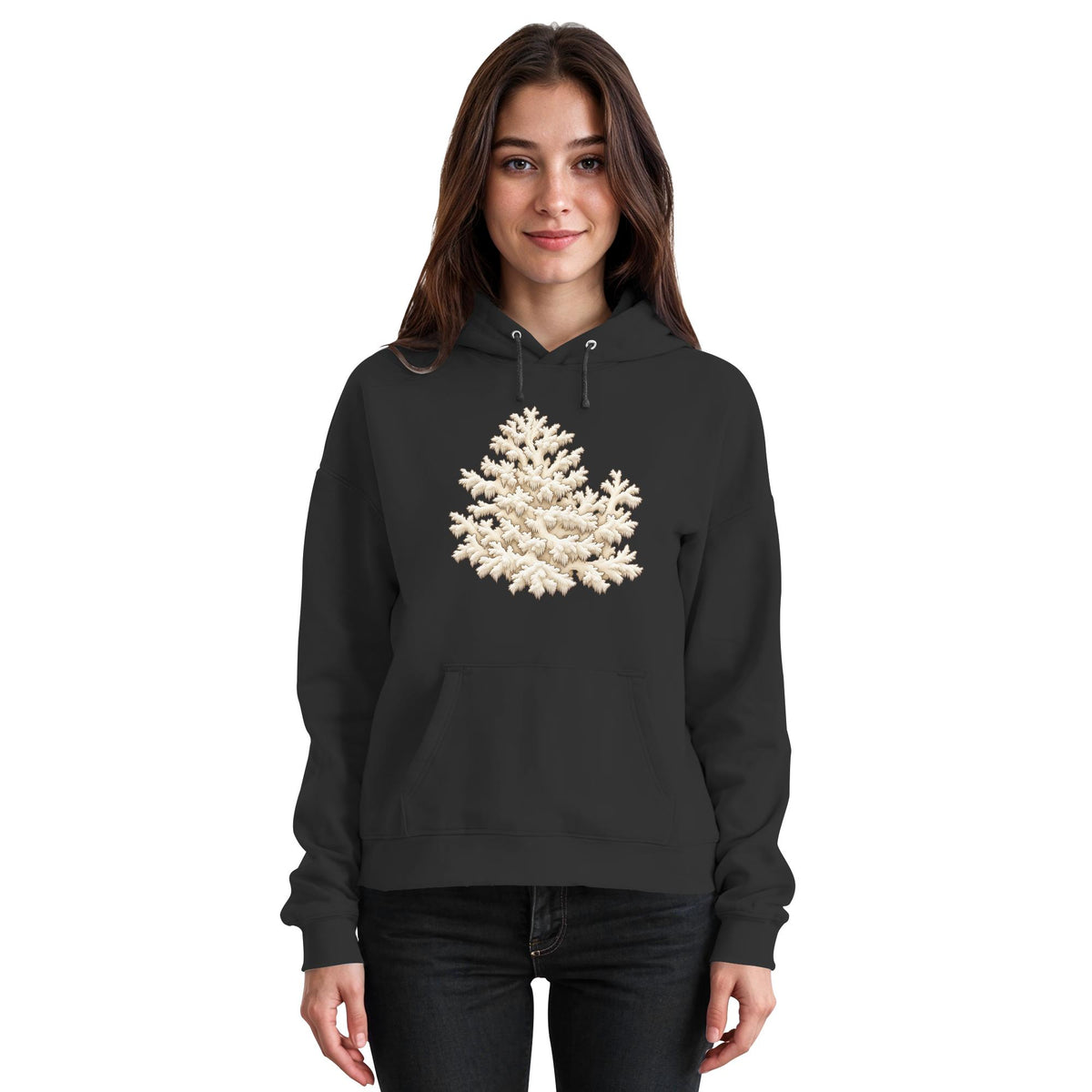 Ästiger Stachelbart – Hoodie für Männer und Frauen – Jet Black – Model Frau