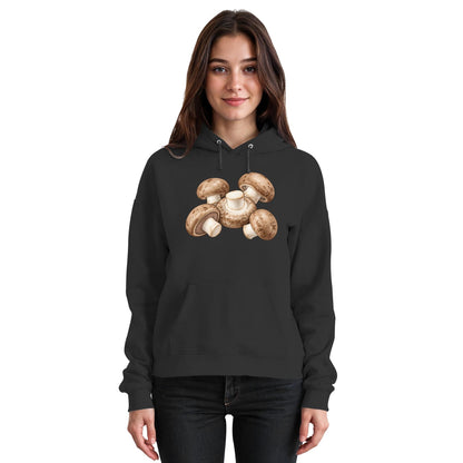 Brauner Champignon – Hoodie für Männer und Frauen – Jet Black – Model Frau