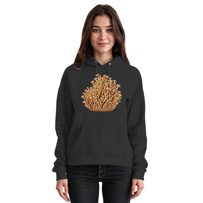 Knoblauchschwindling Hoodie – Schwarz – Model Frau
