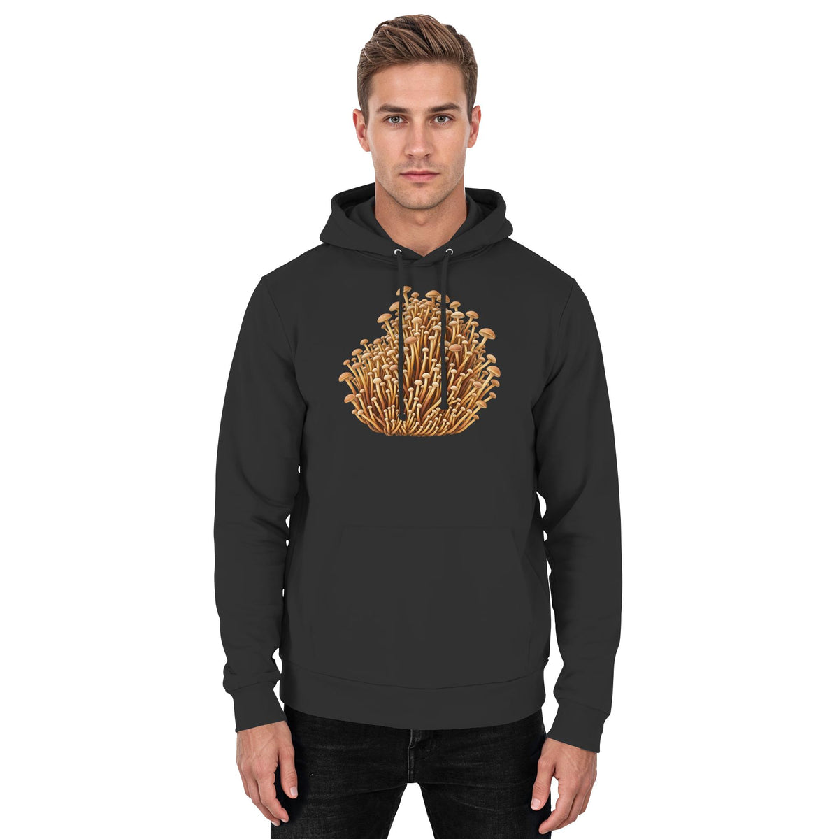 Knoblauchschwindling Hoodie – Schwarz – Model Mann