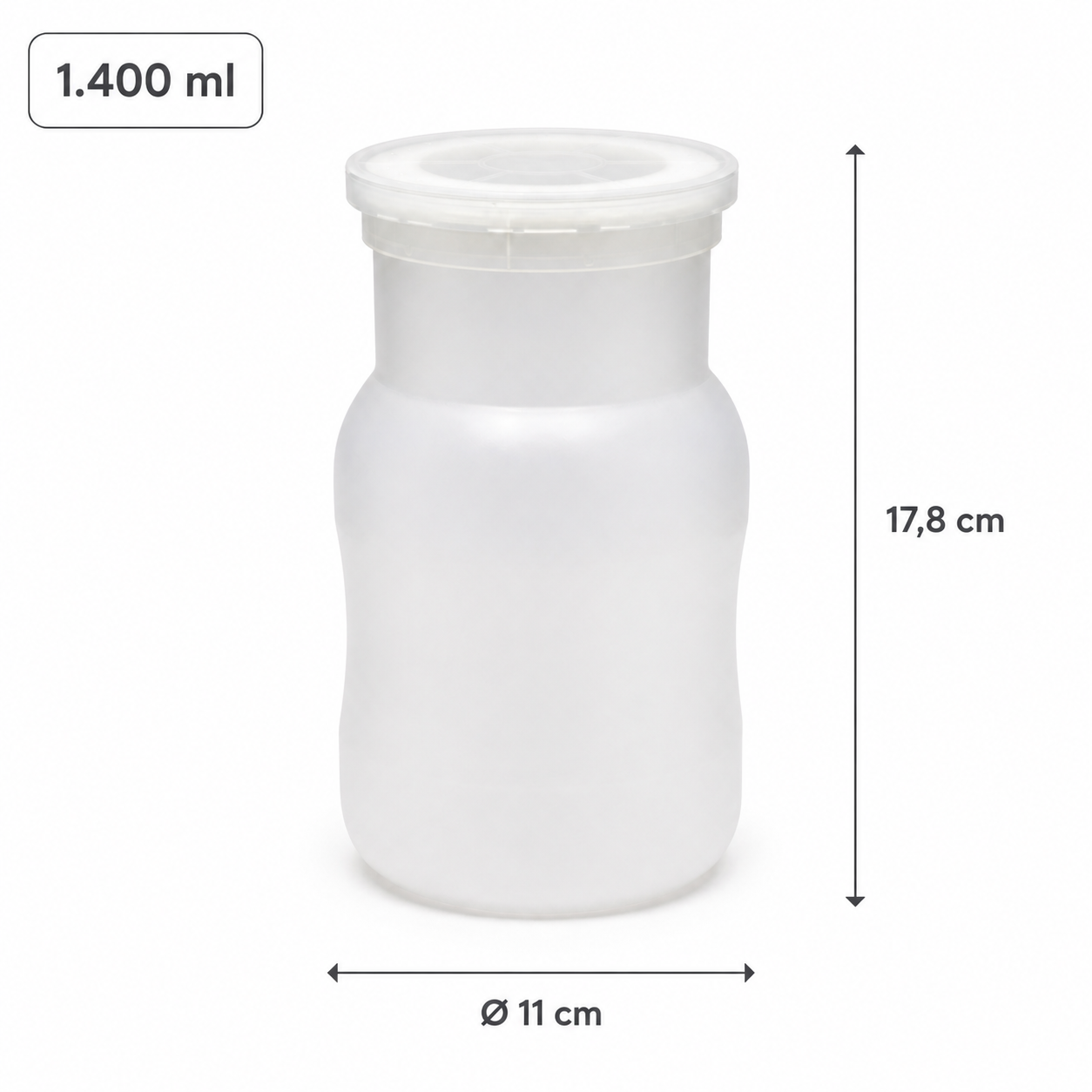 Maße der Pilzzuchtflasche: 1.400 ml, Durchmesser 11 cm, Höhe 17,8 cm
