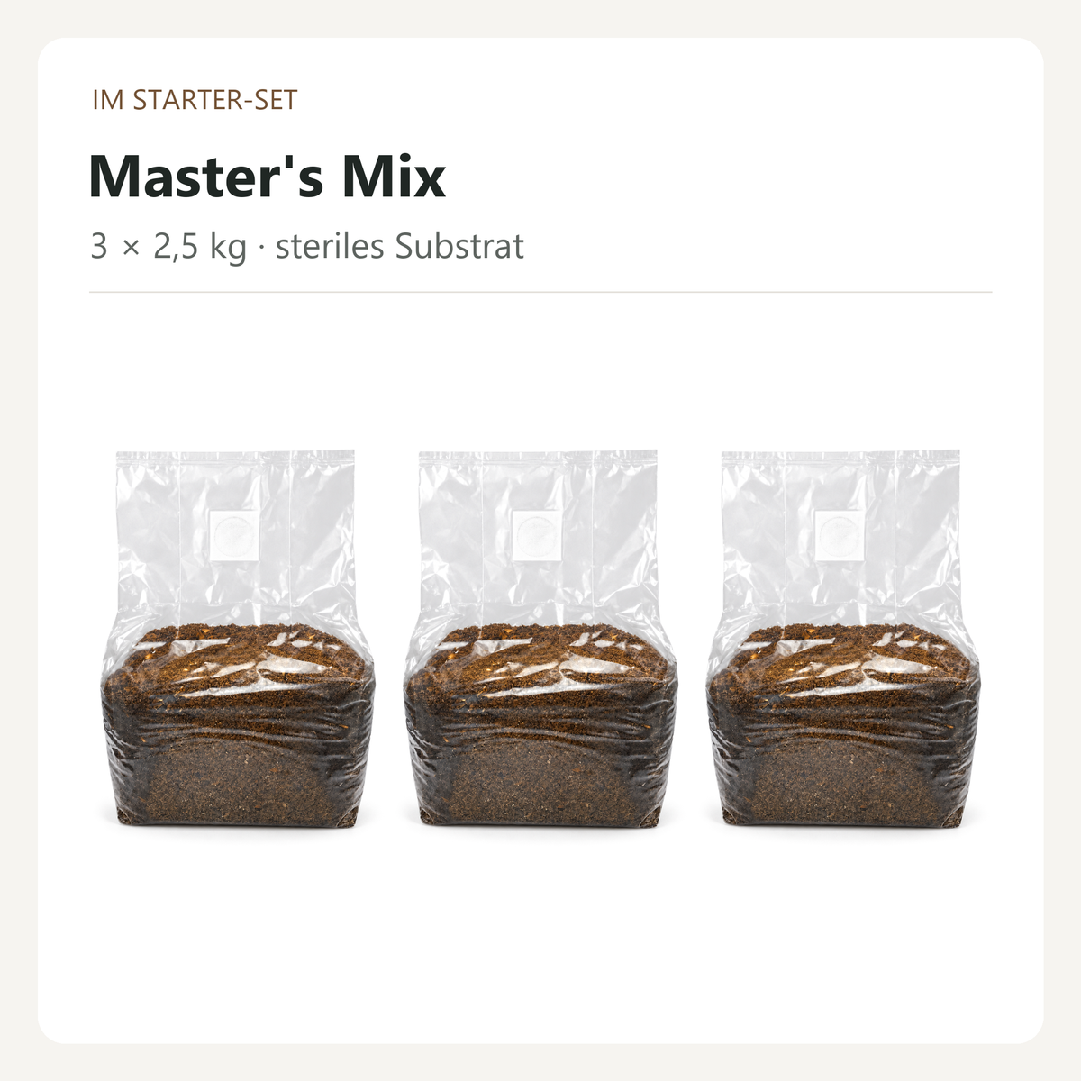 Drei Beutel steriles Master’s Mix mit je 2,5 kg