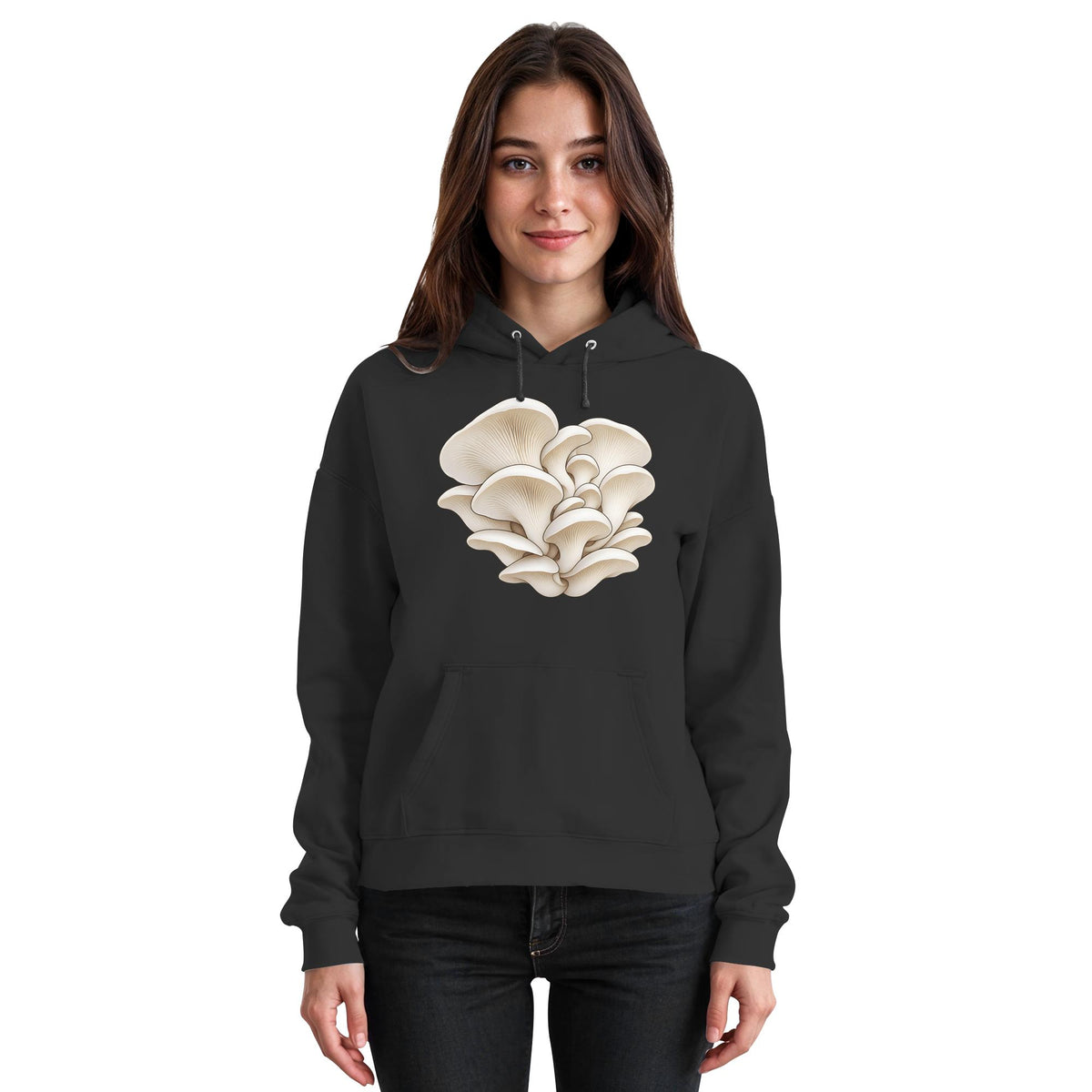 White Pearl Oyster Hoodie – Schwarz – Model Frau
